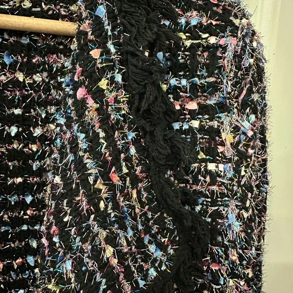Blazer Cardigan L/XL Black Multi‎ Confetti Fringe Metallic Dopamine WhImsial